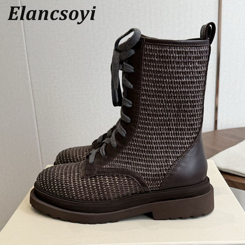 Riding Boot Short - Short Boots Women's Weaving Lace Up