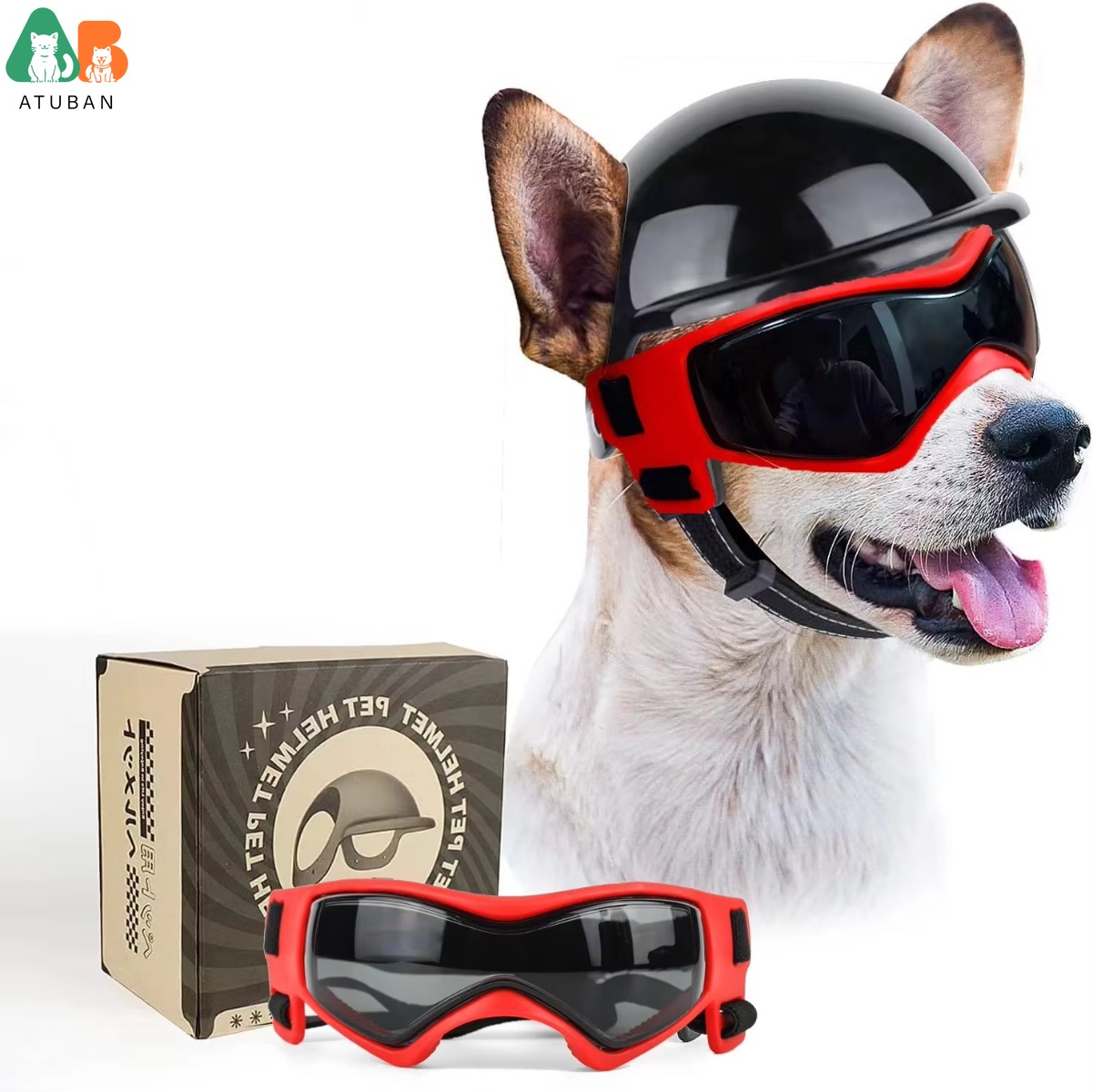 Motorcycle Gear Dogs - Dog Sunglasses Pet Helmet Set with
