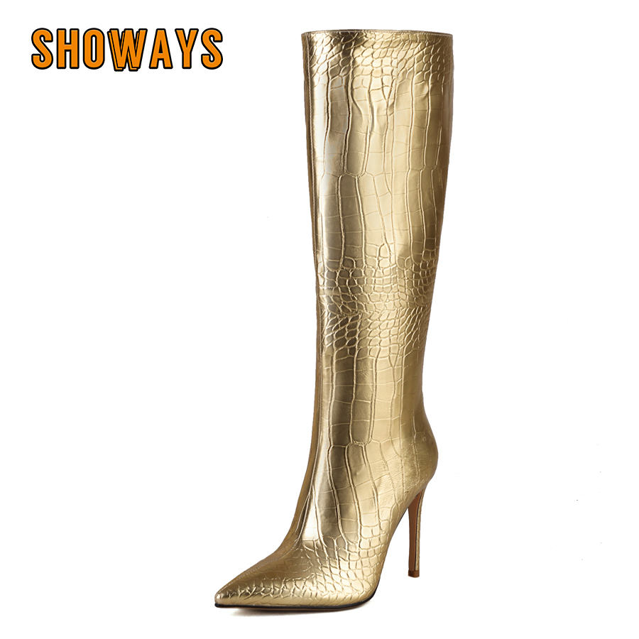 Riding Boot Short - Shiny Silver Gold Women Knee High