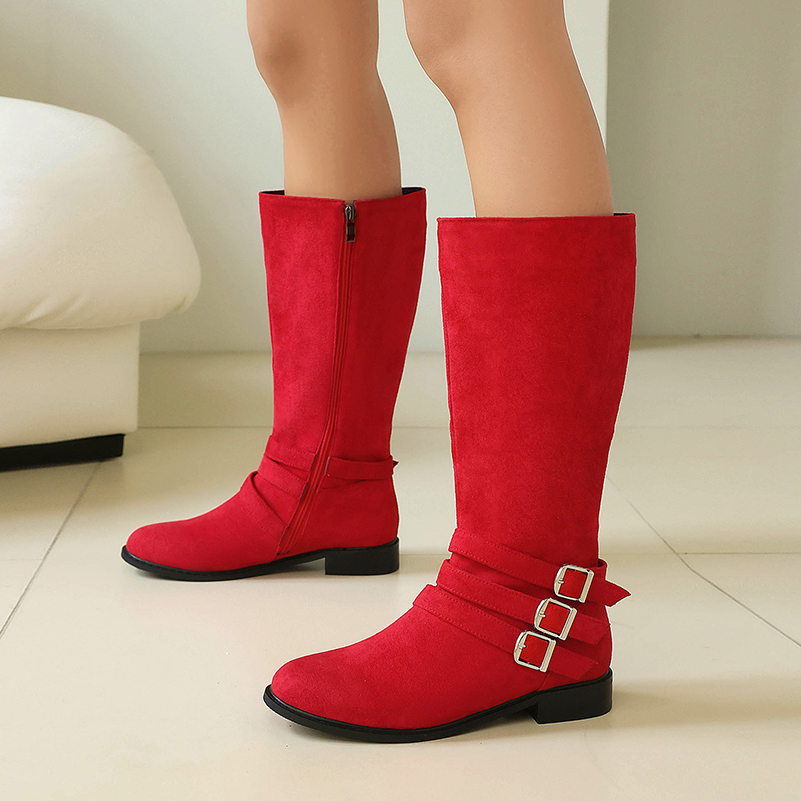 Riding Boot Short - Women's Knee High Boots Three Buckle