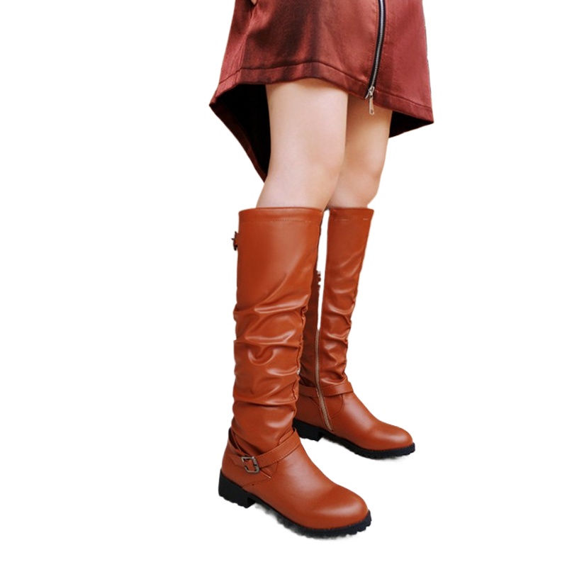 Riding Boot Short - Knee High Boots Women Fashion Pleated